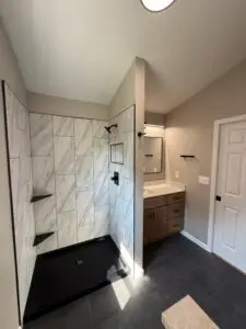 Bathroom Remodel and Vanity Upgrade in Monroe — bathroom remodel with shower and vanity upgrade